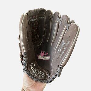 Rawlings 11-Inch All-Leather Youth Softball Glove With Cushioned Palm Pad & Pink